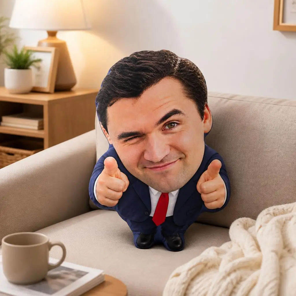 Charlie Kirk Face Shaped Pillow Political Meme Cushion Stuffed Throw Pillow Thumbs Up Sofa Home Decor Novelty Funny Fan Gift