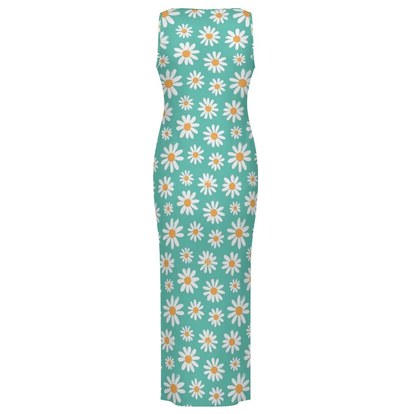 Abito bianco retrò a fiori senza maniche margherite floreale sottile maxi abiti sexy modello moda estiva abito aderente taglia grande 3XL 4XL