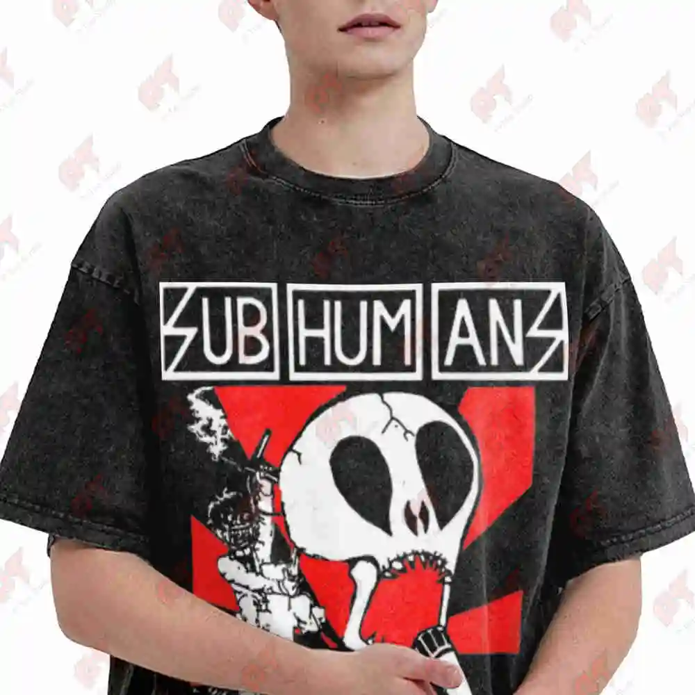 Subhumans Anarcho Punk Vintage Washed Tee Pure Cotton T-Shirt