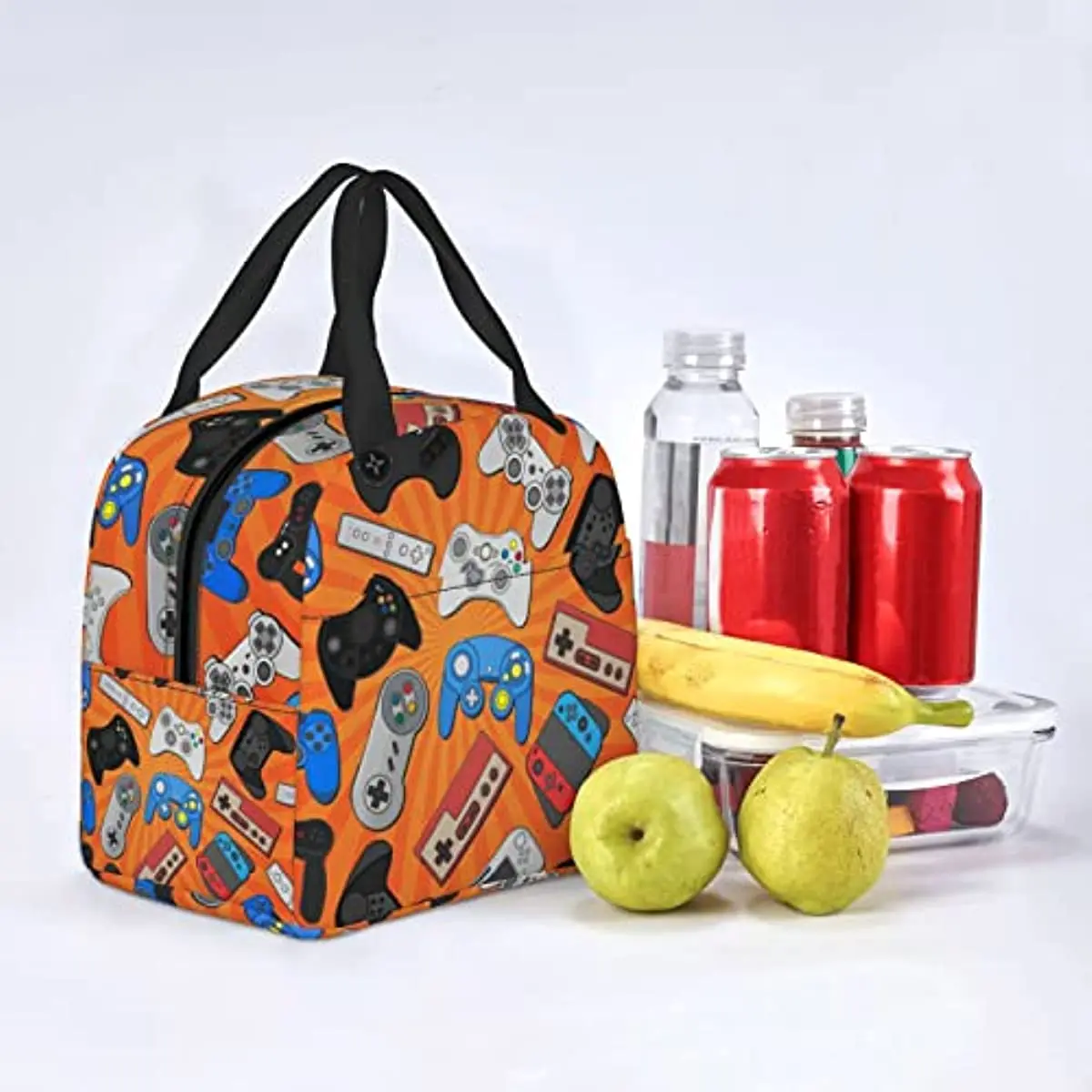 Electronic Game Controller Background Lunch Bag Compact Handbag Game Board Pattern Reusable Lunch Box