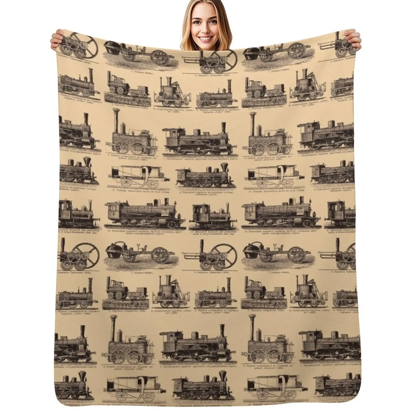 Vintage retro steam old trains poster backpack Throw Blanket Decoratives Sofa Throw Luxury Designer Furry Blankets