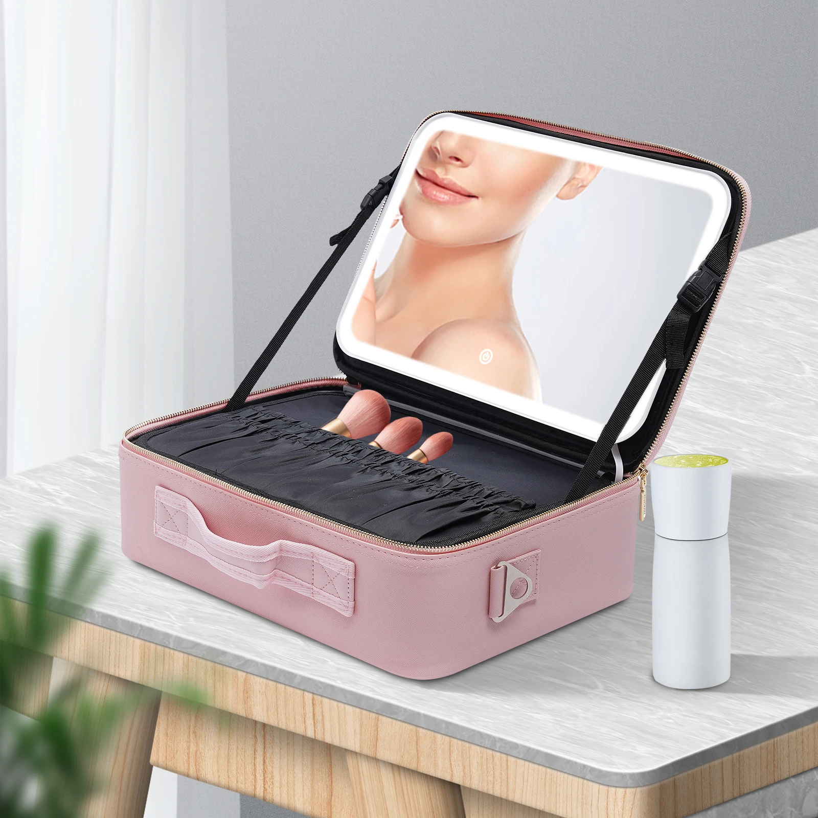 LED Cosmetic Bag with 3 Lighting Modes, Adjustable Brightness, Large Capacity for Cosmetics & Skincare, Waterproof PU, Perfect