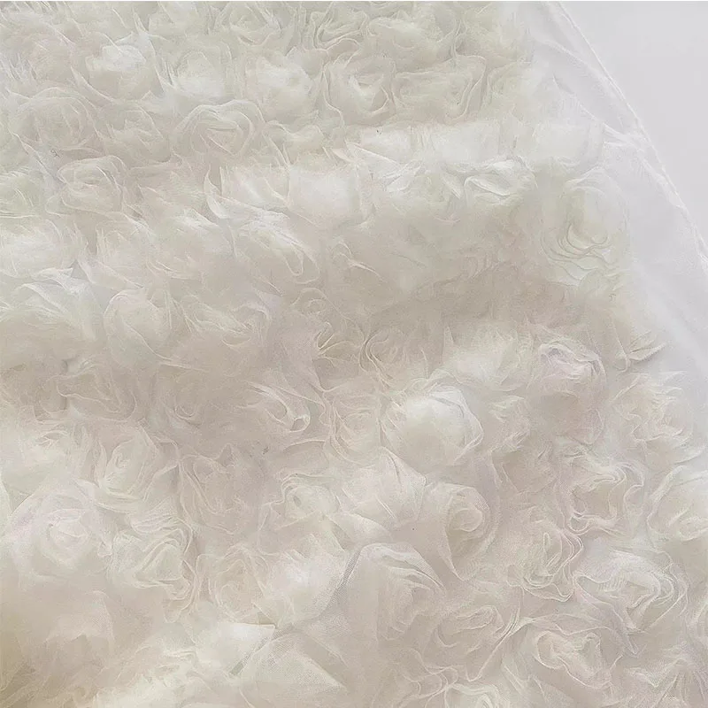 INS style Three-Dimensional Rose Plate Flower Lace Fabric High-Density Mesh Fabric For Dress Fluffy Dress Designer Fabric