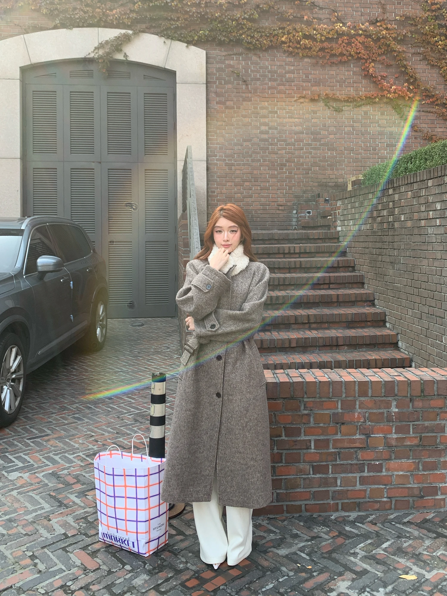 

Шерстяное пальто FORNIYOYO Briti Sle с воротником из искусственного меха, текстурированным клетчатым узором, утепленное, с длинными рукавами, средней длины, женское.