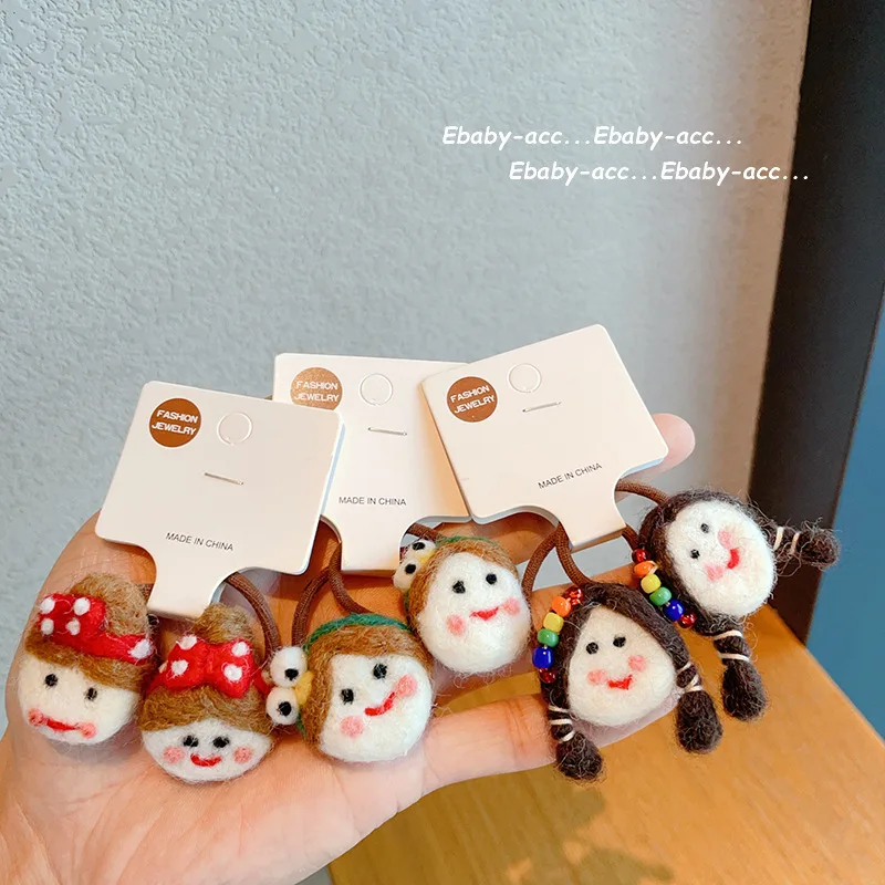 Hair Ties Kids Wool Felt Cartoon Cute Girls Plush Ponytail Bun Elastic Hair Friendly Small Lightweight Daily Multicolor