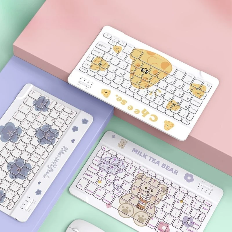 For Tablet Wireless Bluetooth Keyboard Mouse Set Cute Cartoon Mini Portable Keyboard Compatible with Multiple Systems Keyboard