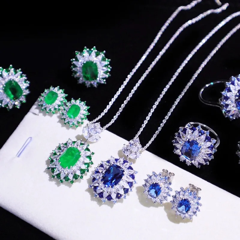 

Ювелирный набор Jewelry Palace - Di Lin Princess Edition - с сапфирами и изумрудами - кольцо и подвеска из серебра 925 пробы - для женщин