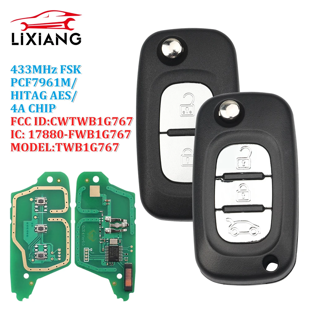 

LiX 2/3 Buttons 433MHz PCF7961M HITAGS AES 4A Chip Remote Flip Key For Renault Megane III Twingo CWTWB1G767 Mercedes Benz Smart