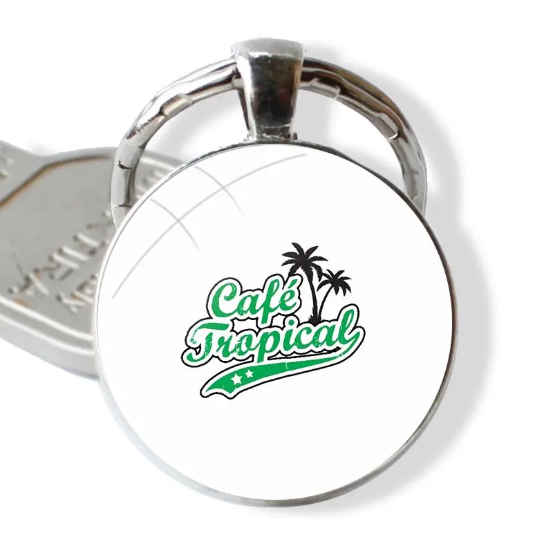 Keychain Handmade Glass Cabochon Key Ring Holder Pendant Key Chains Cafe Tropical Schitts Creek