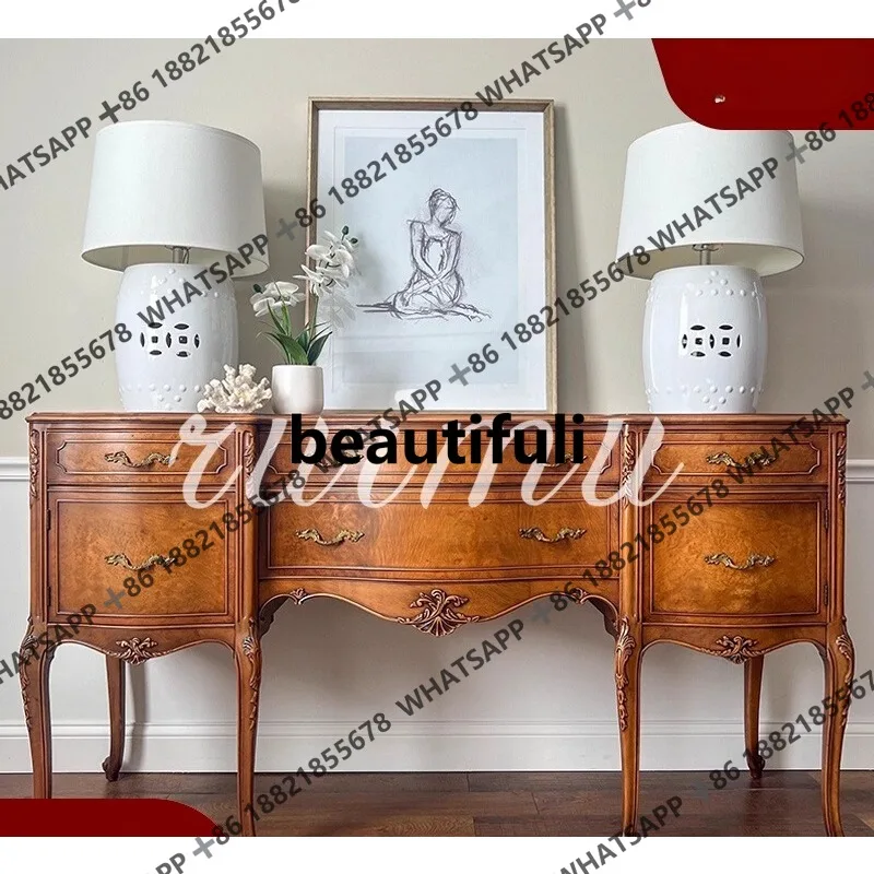 

Medieval style solid wood carving flower decorative cabinet living room entrance cabinet French country partition cabinet