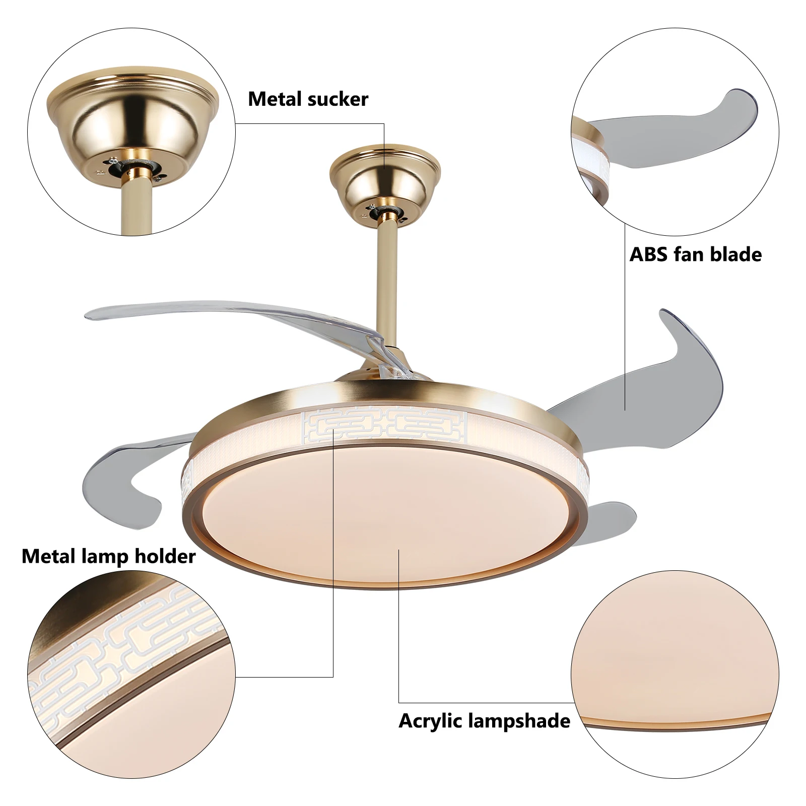 42 Inch Ceiling Fan Speed 3 Color with Remote Control Temperature 3000K-6000K Dimmable LED Reversible Quiet Motor Gold Ceiling Fan Lamp for Bedroom Living Room Kitchen Home