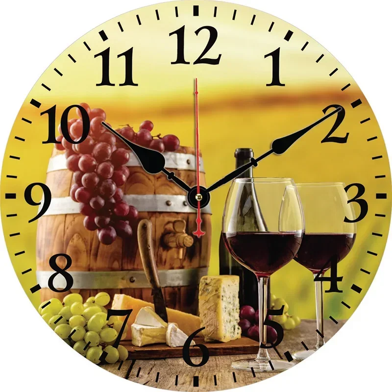 Reloj de pared de uvas con barril de vino tinto, relojes redondos silenciosos, decoración artística para el hogar, dormitorio, sala de estar, decoración de oficina