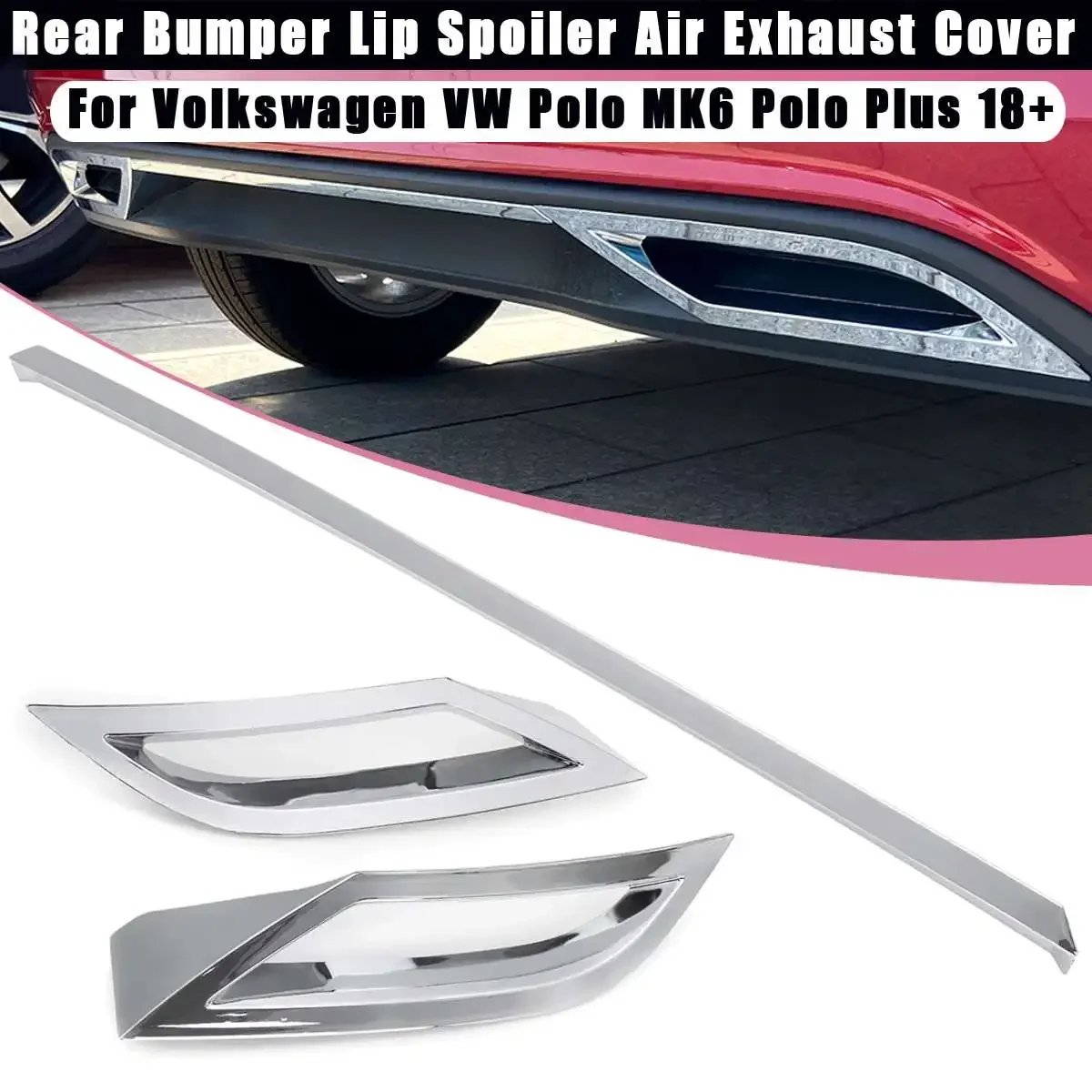 

3Pcs Rear Bumper Diffuser Lip Spoiler Air outlet Exhaust Strip Cover Trim For Volkswagen for VW Polo MK6 Polo Plus 2018 2019 20+