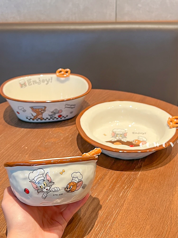 

Cerc And Mouse Rice Soup Bowl Home Use Large Soup Plate Birthday Gift Cute Cartoon Animation Sle round ape Rice Bowl