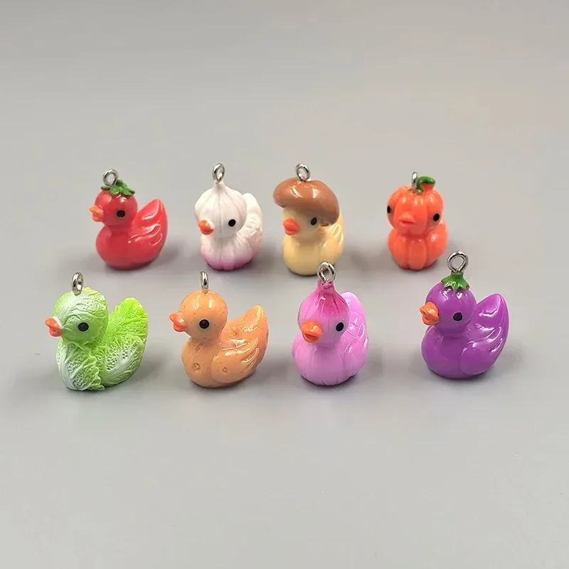 10Pcs/Pack Creative Vegetable Duck Resin Charms Handmade Pendants DIY Craft Findings For Earrings Keychain Bags Decor