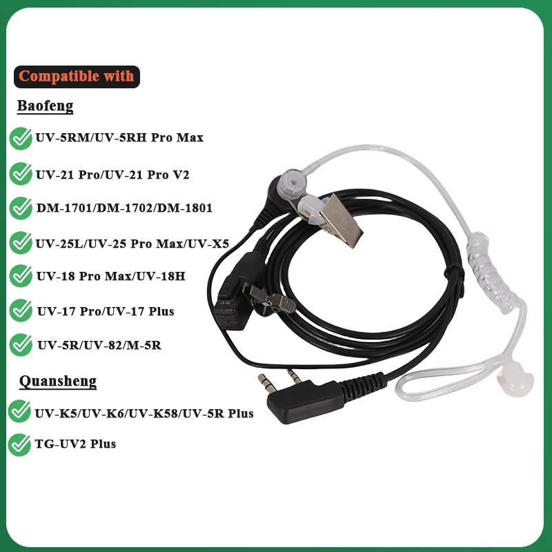 UV-K6 Acoustic Headset For Quansheng UV-K5 UV5R Plus Baofeng Walkie Talkies UV-17 GPS UV-21 UV-18 Pro DM-1701 Air Tube Earpieces