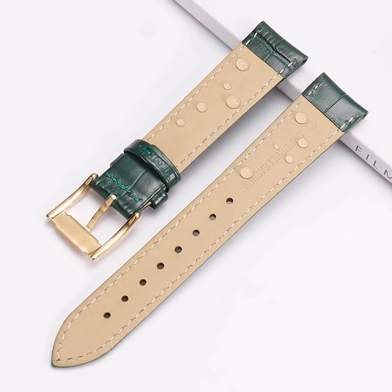 حزام ساعة من جلد البقر النعامة لأي ماركة 16 مللي متر 18 مللي متر 20 مللي متر 22 مللي متر واجهة مستقيمة عالمية غير لامعة حزام ساعة أخضر بالكامل