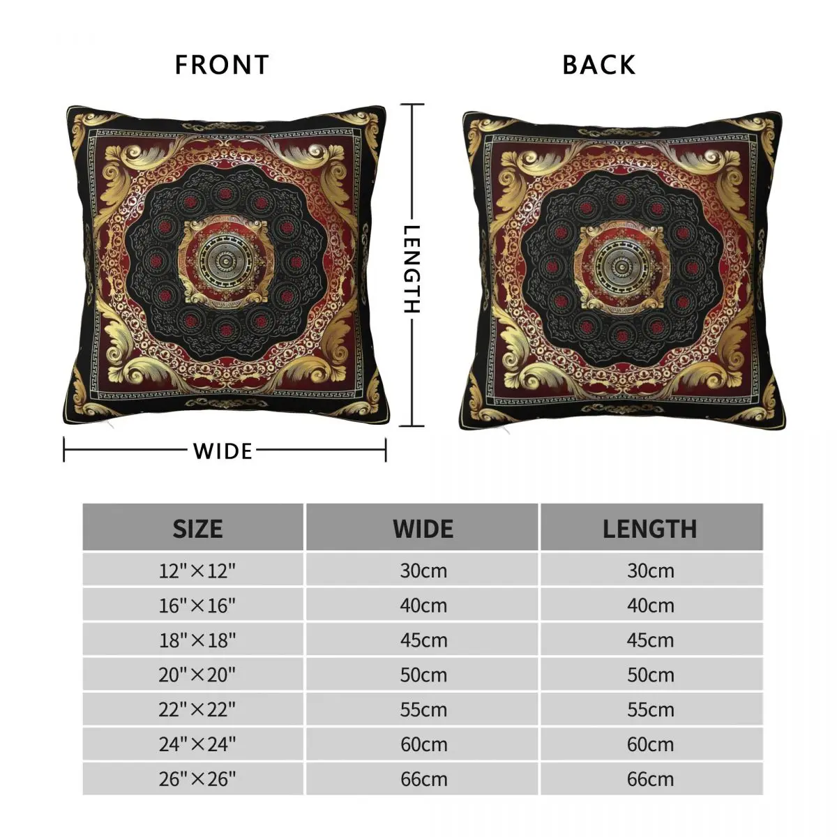 Filigree Red Black Gold Square Pillowcase Polyester Linen Velvet Printed Zip Decorative Throw Pillow Case Car Cushion Cover