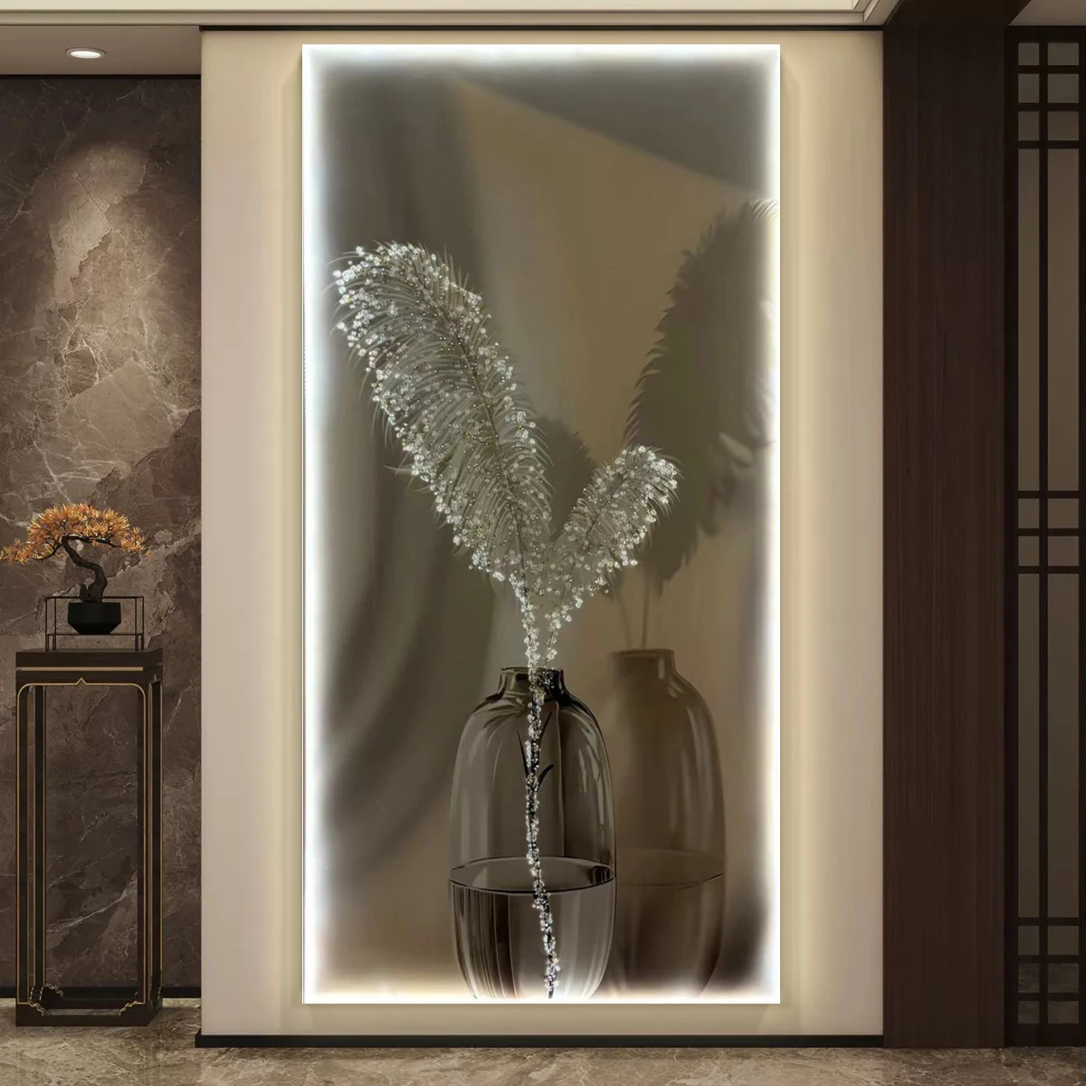 Luce di lusso piuma ingresso pittura decorativa induzione ad attivazione vocale illuminazione a led pittura corridoio corridoio appeso