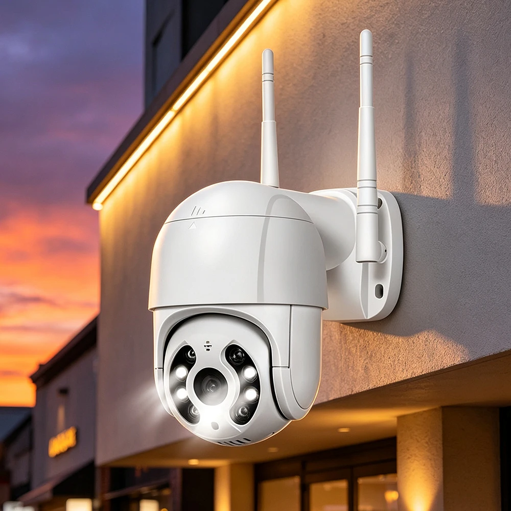Caméra de sécurité extérieure 3MP WiFi PTZ Speed-Dome, détection de mouvement humain par IA, suivi automatique, vision nocturne couleur sans fil, résistante aux intempéries