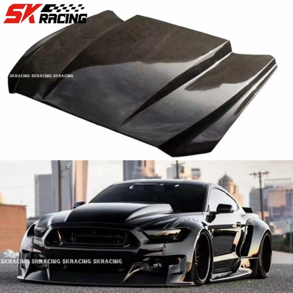 

Fit For 15-22 Ford Mustang Real Carbon Fiber Engine Hood Bonnet Panel Cover Trim Bodykits Replacement Decorative Body Kits