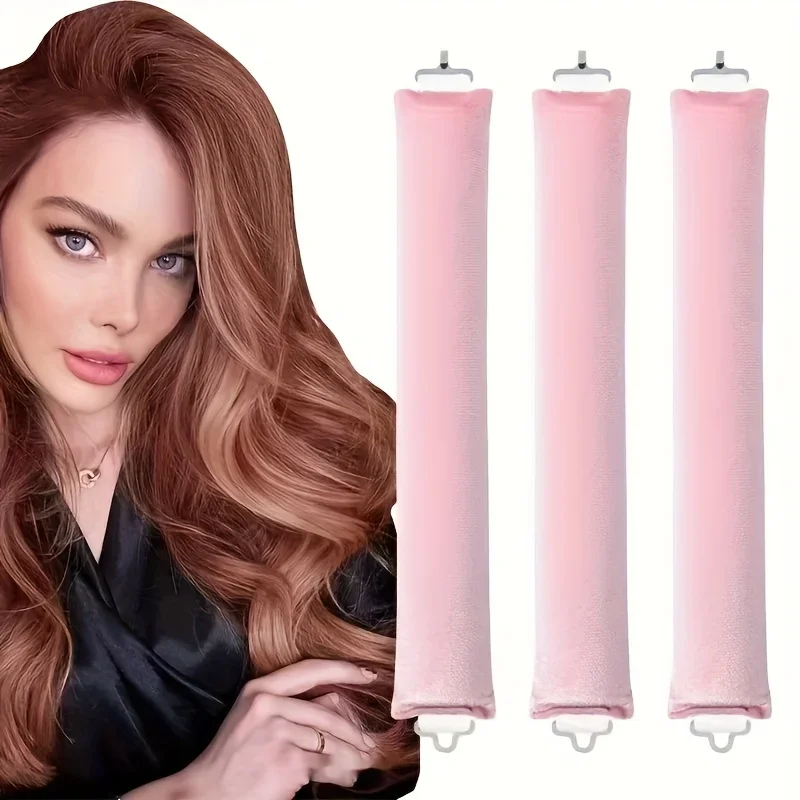 مجموعة مكونة من 3 قطع من مكواة تجعيد الشعر غير الحرارية - مكواة تجعيد داخلية مرنة من الفلانيل الناعم، مناسبة لتجعيد الشعر العادي