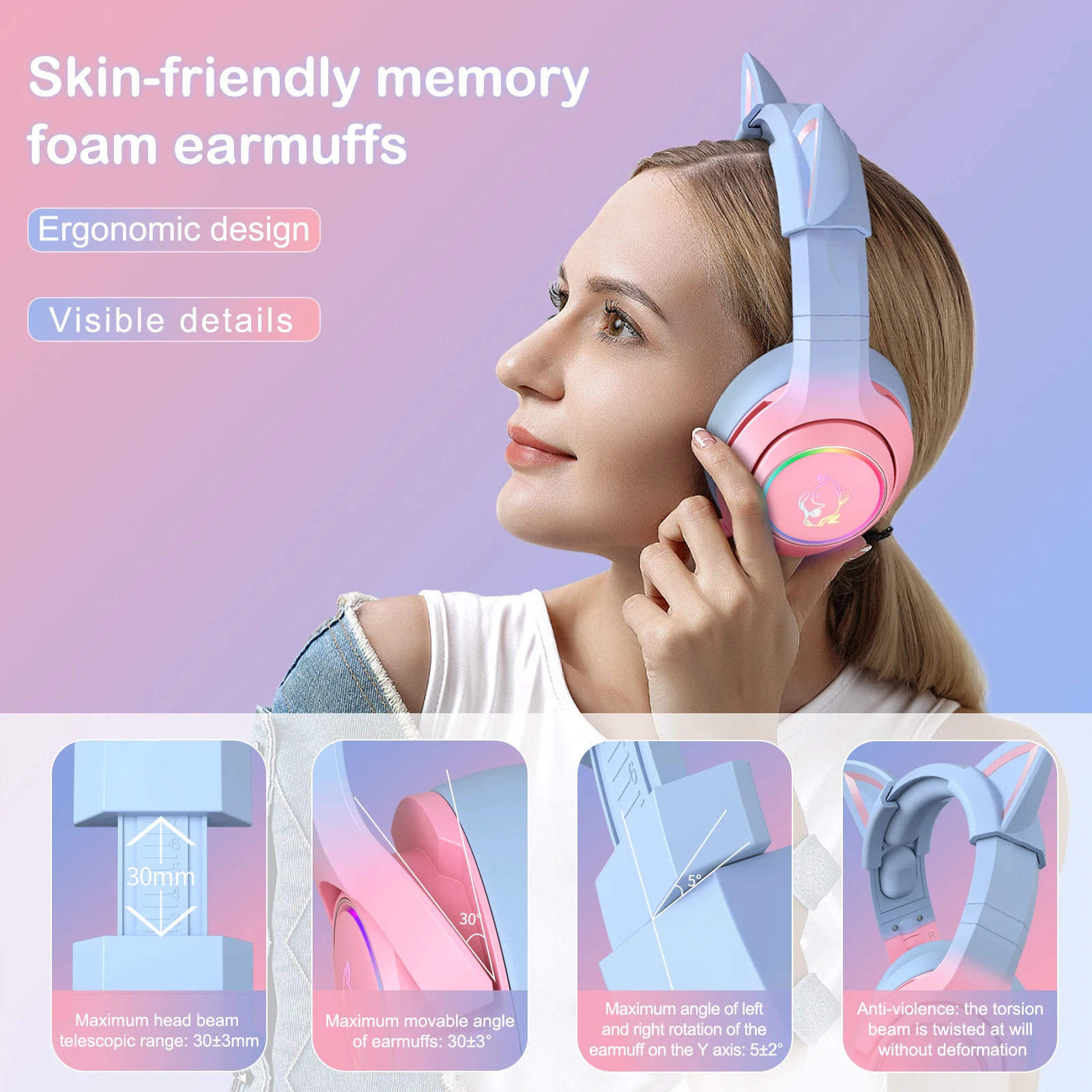 ONIKUMA K9 двухцветные Игровые наушники с RGB светодиодный светильник кой, выдвижной микрофон, геймерская гарнитура, компьютерные наушники для компьютерных игр