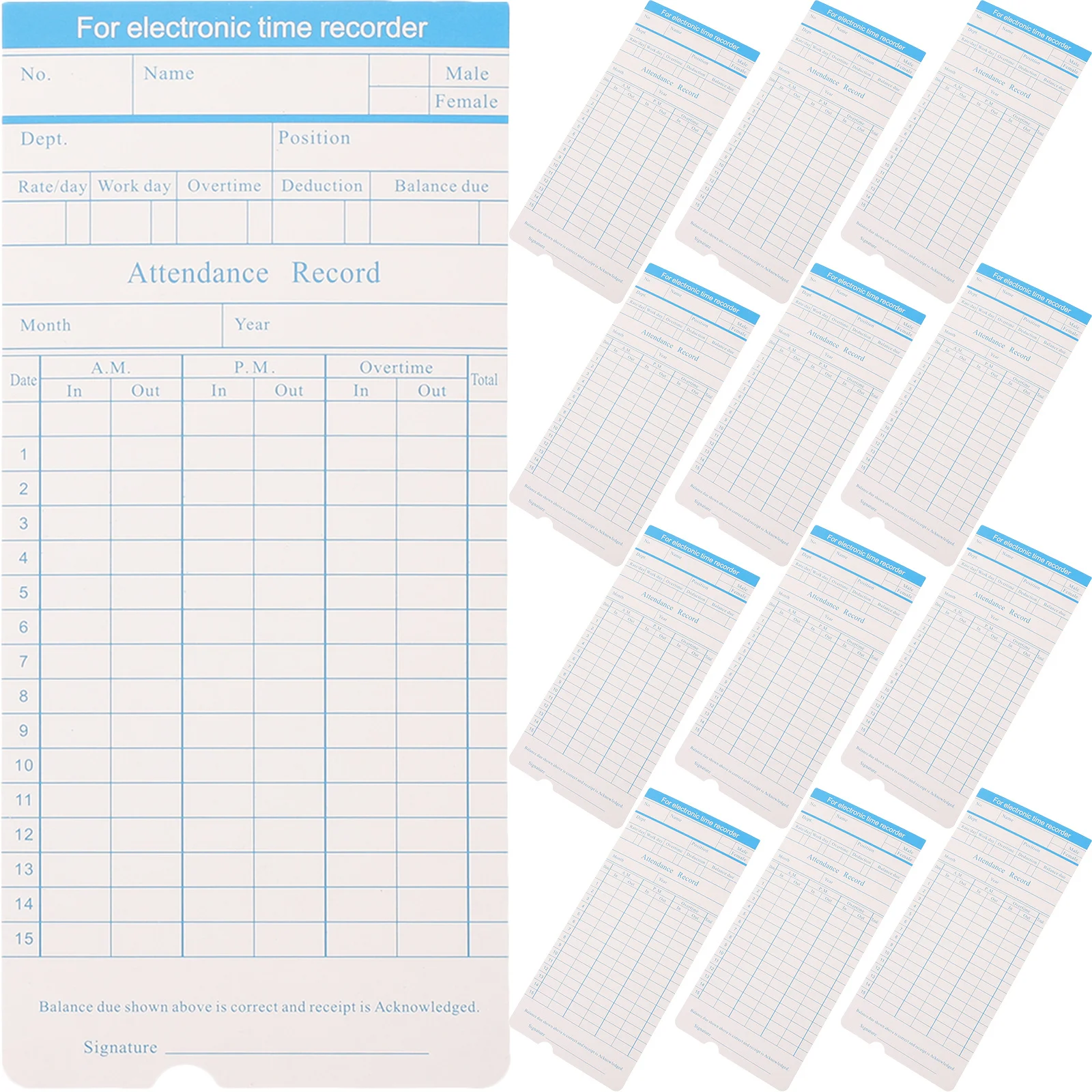 100 Sheets Office Use Time Cards Paper Double-Sided Attendance Recording Cards English Edition Weekly Monthly Time
