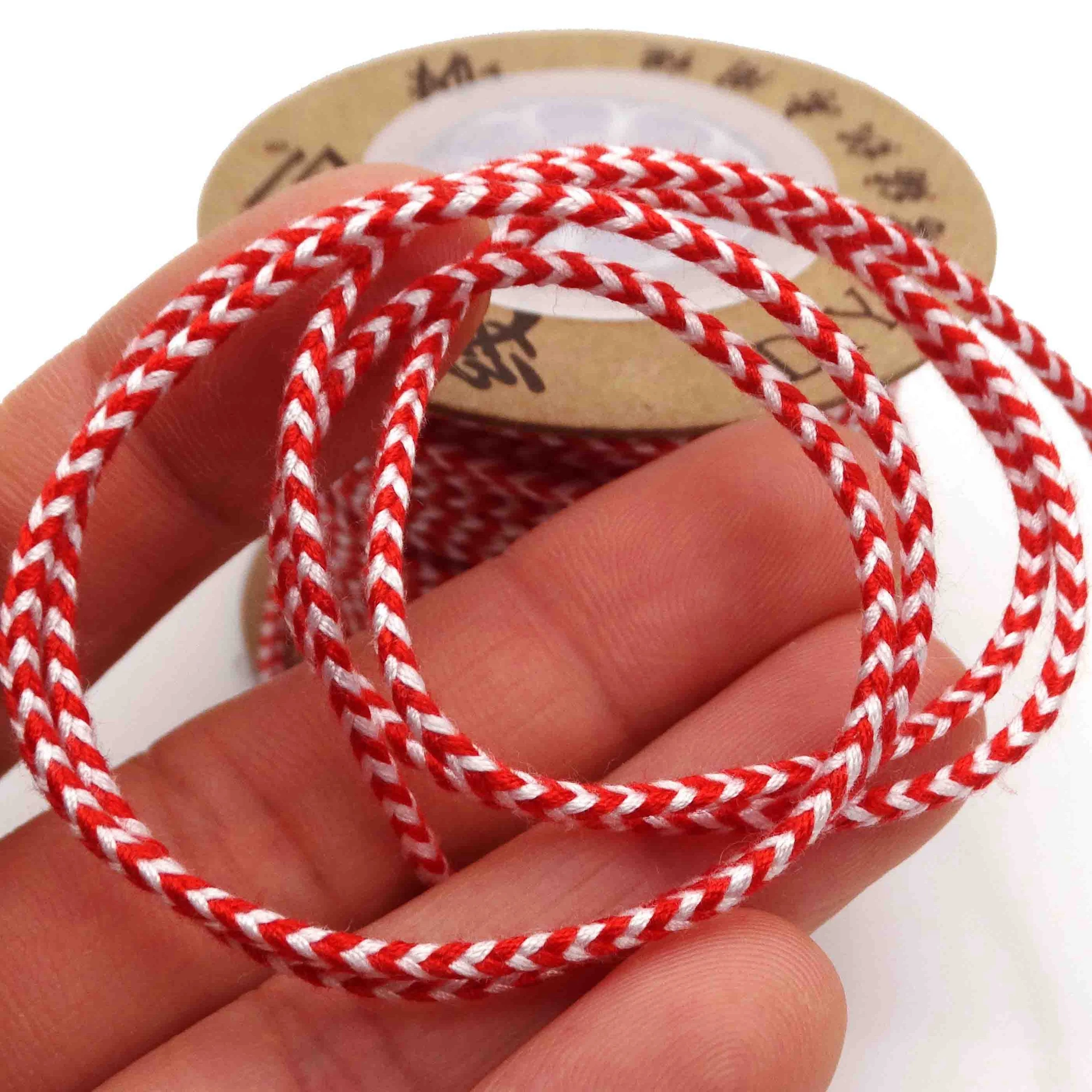 About 1.8mm thick two-color four-strand braided white thread cotton yarn DIY bracelet cord inelasticity cord 20 meters a roll