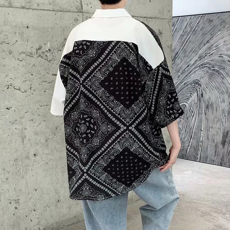 Patchwork Shirt Men Bandana Floral Graphic Male Casual Shirt Short Sleeve Oversized Top Clothes 2026 Summer Autumn ThinA1