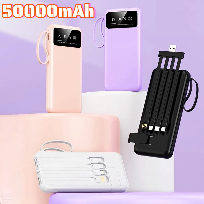 

50000 мАч Power Bank большой емкости с быстрой зарядкой Powerbank Портативное внешнее зарядное устройство для IPhone Samsung Huawei 2025 Новинка