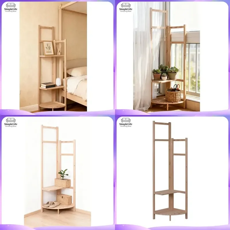 Modern Freestanding Coat Rack with Shelves Wooden Clothes Hanger Stand for Living Room Entryway Hat Shoe Storage Organizer