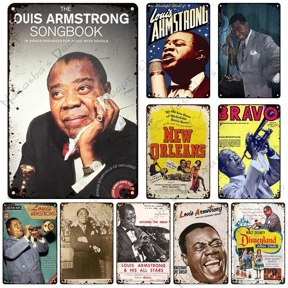 Musician Louis Armstrong Metal Poster Vintage Metal Tin Sign Garage Cafe Metal Signs Wall Plate Industrial Decor  Plaque