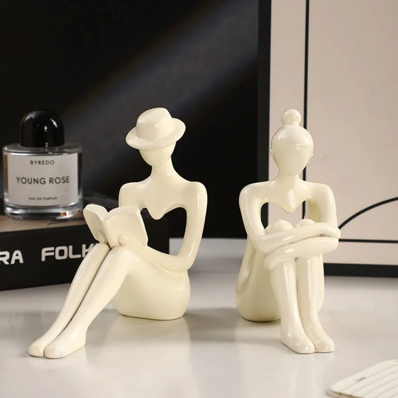Reading Female Philosopher Statue Decoration, Couple Resin Bookshelf Decoration, Office Bookshelf Decoration, Home Decoration
