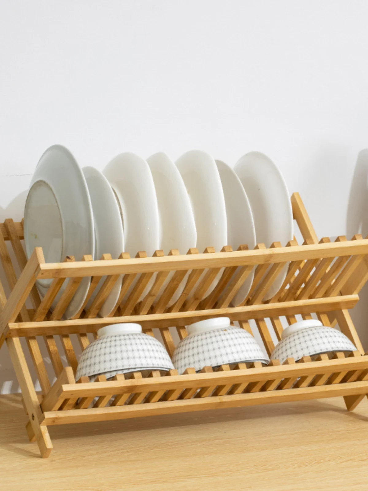

Double Layer Bamboo Drain Ra Kitchen Plate Di Draining Stand Ventilated Storage elf for Utensils And Bowls No Drilling