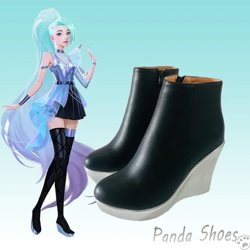 LOL Seraphine Cosplay Shoes Anime Game League of Legends Black Boots Seraphine Cosplay Costume Prop Shoes for Halloween Party