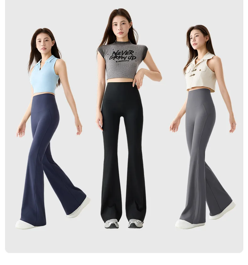 Women Bootcut Shark Yoga Flare Pants With Back Waist Pocket Fitness Workout Leggings Casual Sports Long Pants High Waist Trouser