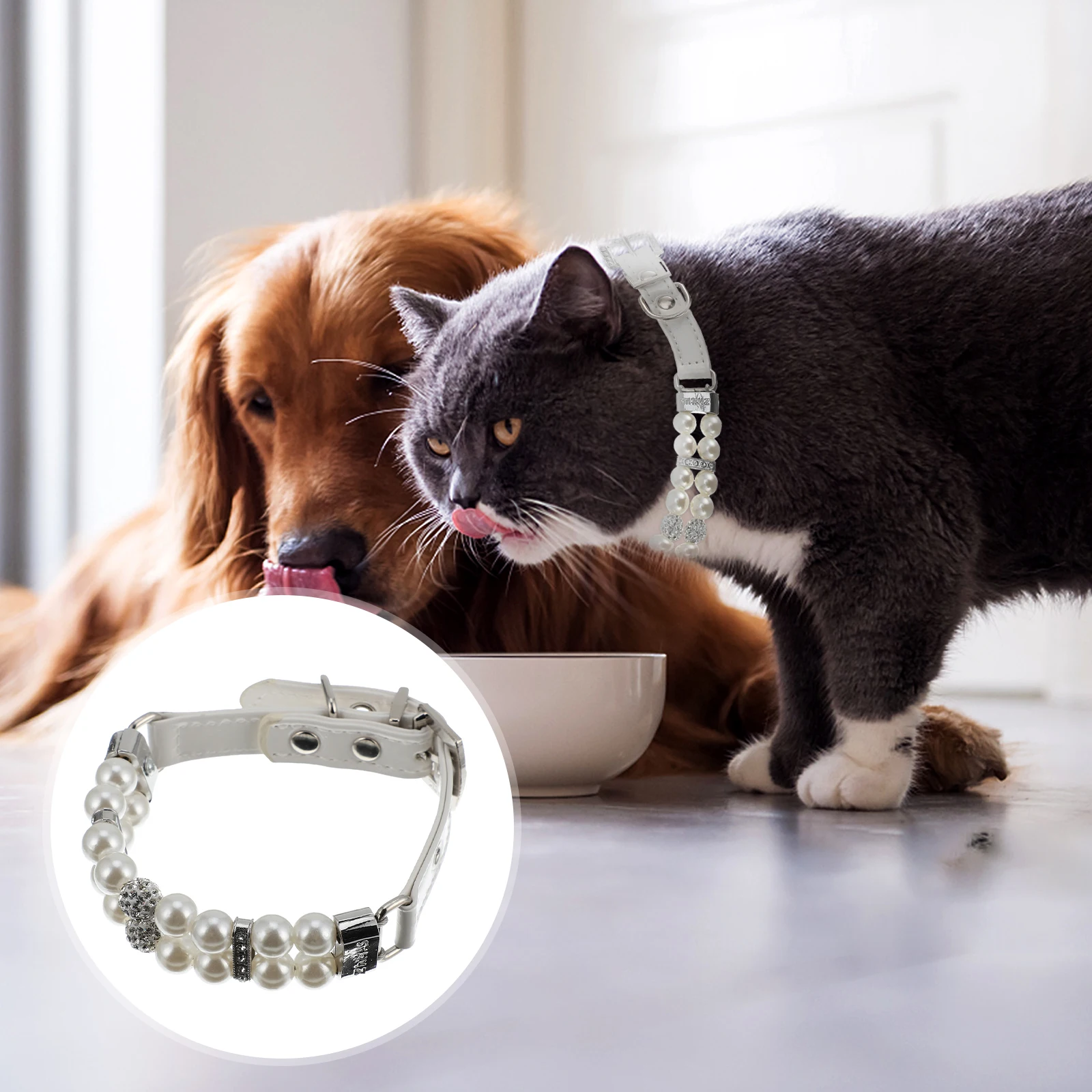 

Pearl Collar for Dogs Small Cute Puppy Necklace Fashion Pet Pearls Jewelry Flexible Straps Adjustable Size Dog Supplies