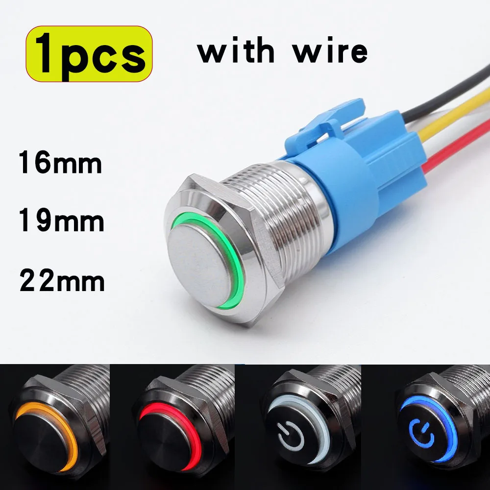 

Metal 12v Switches Pc Button Power 16mm 19mm 22mm Latching Momentary LED With Wire 1NO1NC On Off Waterproof 3v 5v 6v 24v 220v