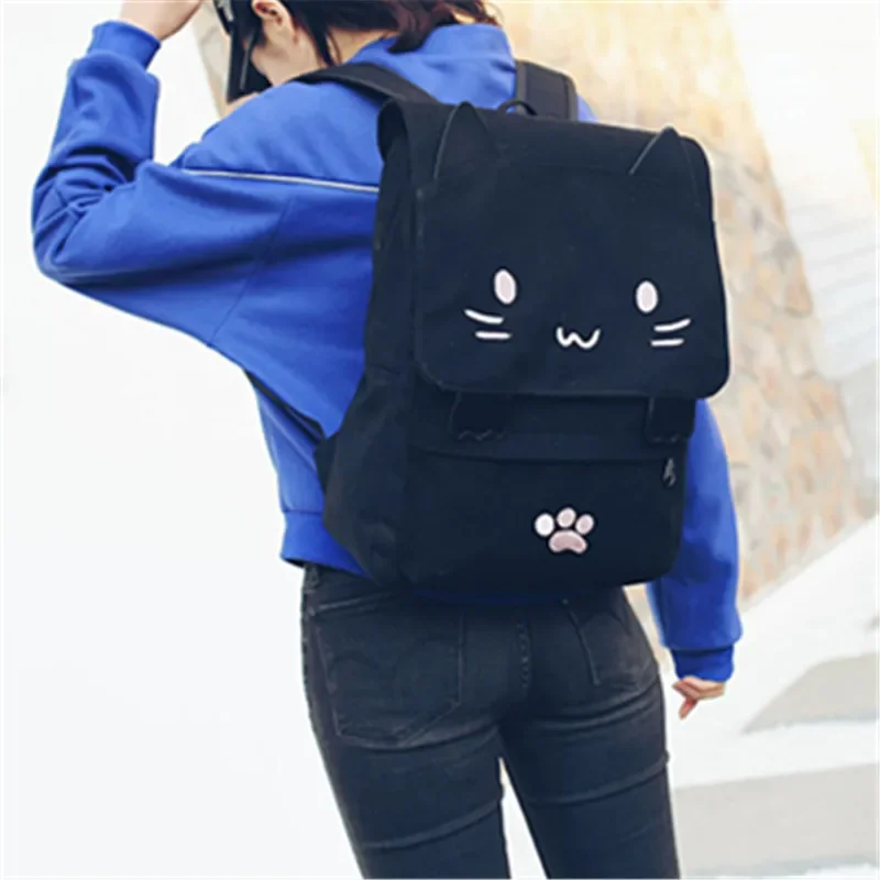 Japanese Stupid Cute 3D Cat Large Capacity Book Bag, Girl Cartoon Backpack, Women's Backpacks image 5