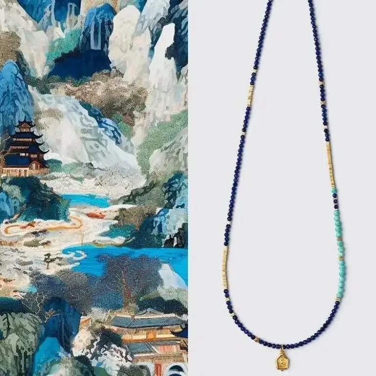 Collectible Grade Lapis Beads Necklace Charms Women's New Chinese Style Light Luxury Natural Raw Ore Turquoise Clavicle Chain