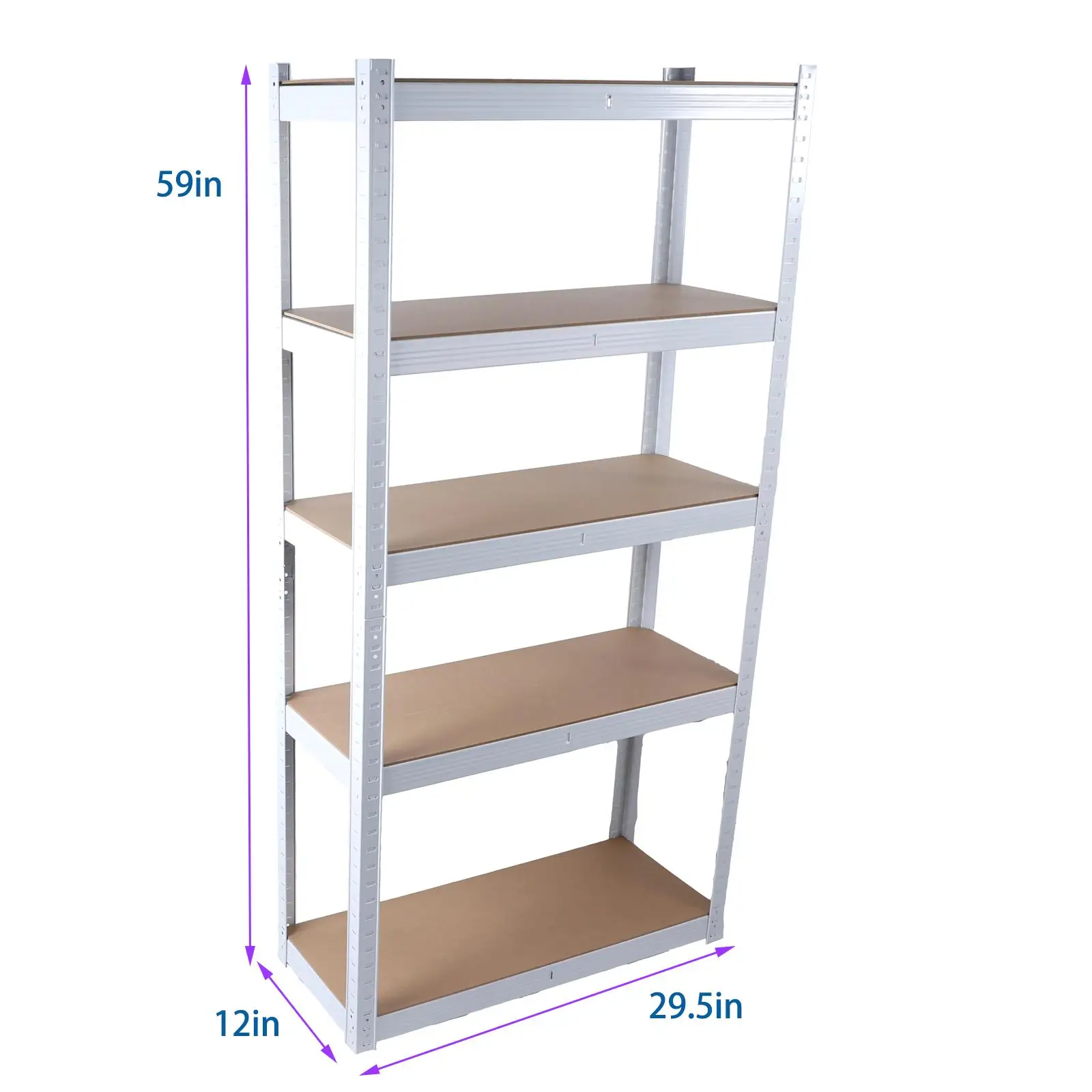 Adjustable 5-Tier Heavy Duty Storage Rack - White Metal Shelving Unit for Garage, Basement & Pantry, 29W x 12D x 59H