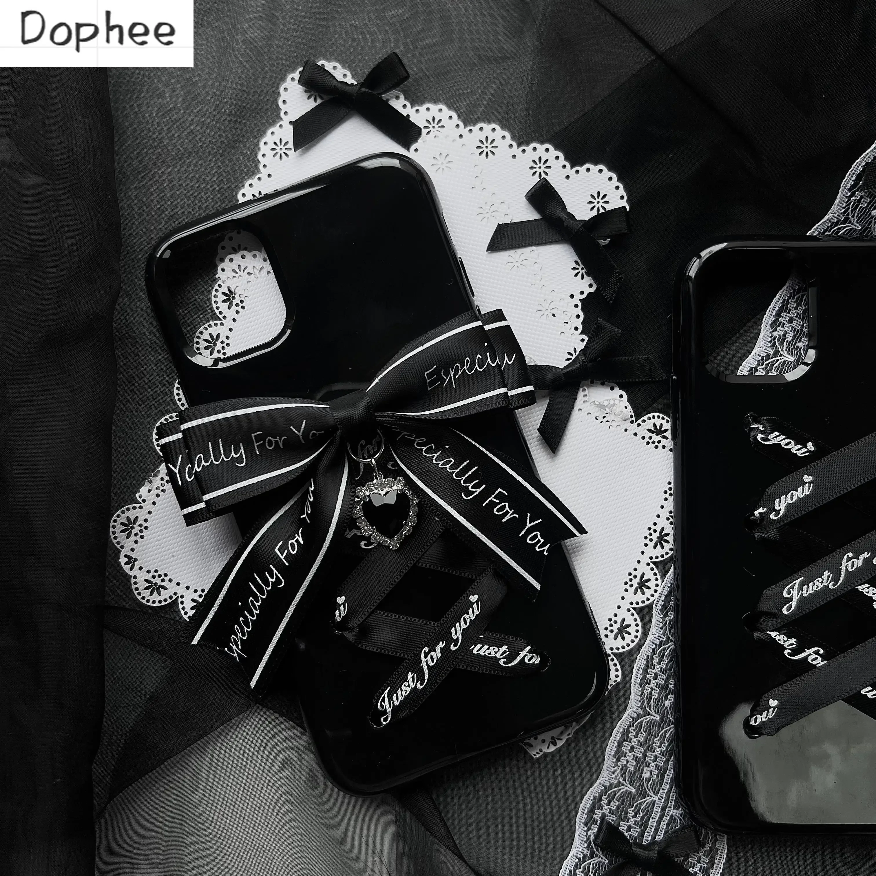 Dophee original lolita água diamante amor feminino apple caso de telefone preto bowknot capas de telefone iphone 14 15 16plus promax bestie