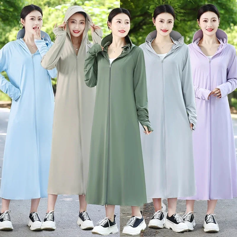 

Sunscreen Jacket Women 2025New Summer Long Sun-Protective Clothing Coat Breathable Thin Ice Silk Overwear UV Tops Ladies Outcoat