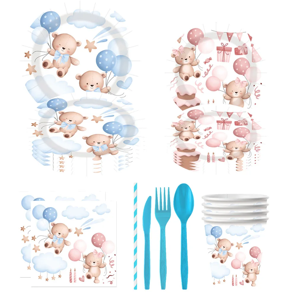 

Cartoon Bear Birthday Party Decorations Children's Disposable Tableware Plates Cups Tablecloth platos desechables para fiestas