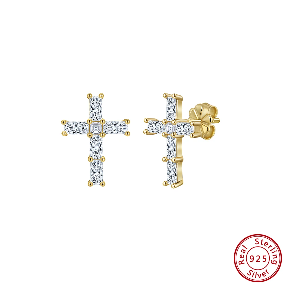 Cross Shape 925 Sterling Silver Rhodium Plated D Color VVS Moissanite Diamand Earrings For Girls or Boys Daily Wear