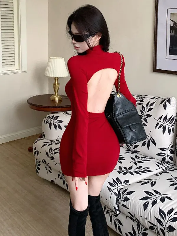

Sexy Spicy Girl Bal Bodycon ort Skirt Red High Collar Dr Beautiful Autumn Winter Women's Faion Cotton Dr