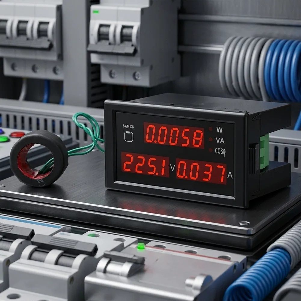 DL69-2047 AC Panel Meter for Voltage Current Power Factor and Energy Monitoring with Dual LED Display and Auto Range Switching