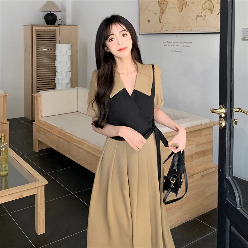 Summer New Women's Dresses Fashion Fake Two Loose Large Size Casual Temperament Commuter Irregular Elegant Long Daily Midi Dress