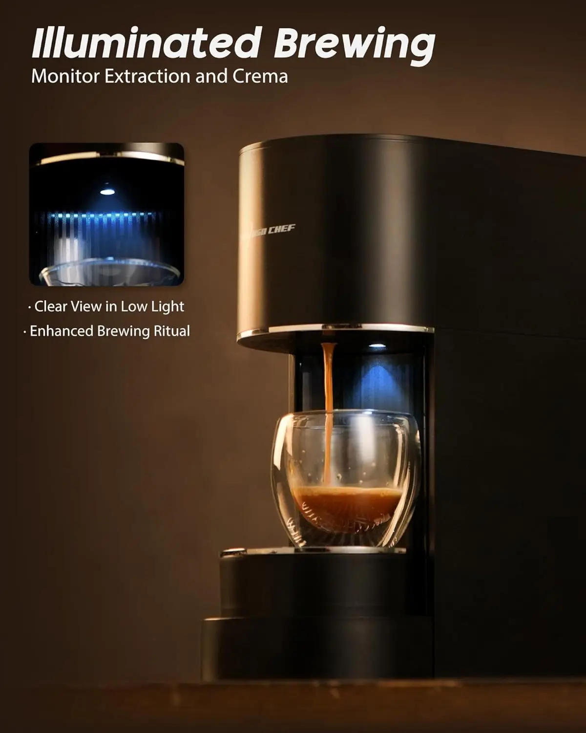 

Espresso Coffee Machine, Compatible with Nespresso Original Pods, One-Touch with Illuminated Brew Zone, 20 Bar Pump, 33.8oz